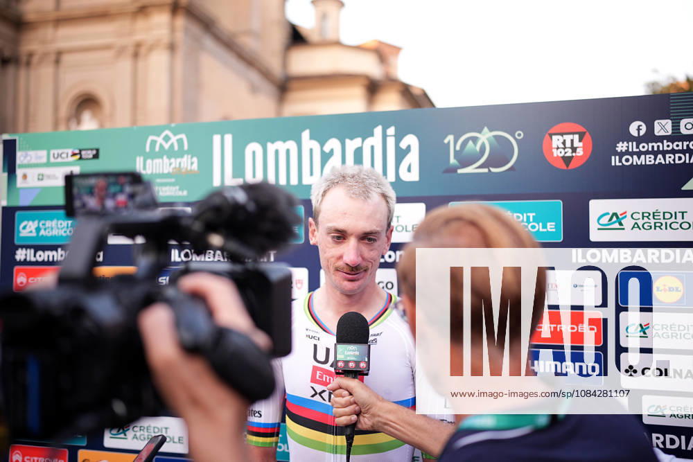 USA s Brandon McNulty of UAE Team Emirates XRG during the team presentation on the eve of the 120th edition of Il Lombardia cycling race, in Bergamo on October 9, 2026, prior to the 239 km one-day race from Bergamo to Como, Italy.