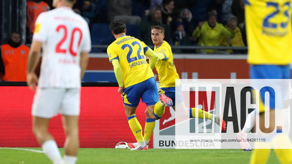 Braunschweig vs. Kiel, 2nd Bundesliga Braunschweig, October 9, 2026, Soccer, Men s, 2nd Bundesliga, 2026–2027 Season, Eintracht Braunschweig vs. Holstein Kiel: Jan Urbich of Eintracht Braunschweig celebrates with Fabio Di Michele Sanchez after his goal to make it 1–0. DFL and DFB regulations prohibit any use of photographs as image sequences and or quasi-video Stadion an der Hamburger Straße, Lower Saxony, Germany