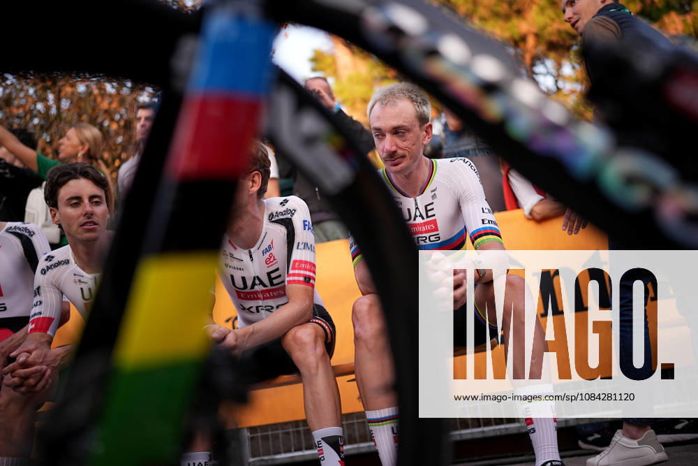 USA s Brandon McNulty of UAE Team Emirates XRG during the team presentation on the eve of the 120th edition of Il Lombardia cycling race, in Bergamo on October 9, 2026, prior to the 239 km one-day race from Bergamo to Como, Italy.