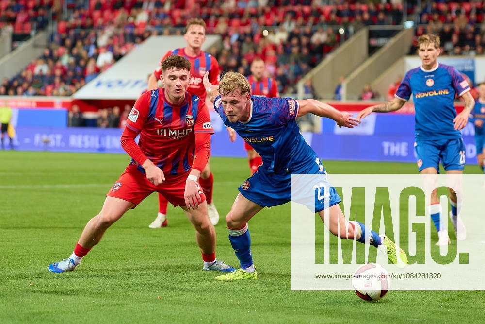 Head-to-head matchup between Paul Hennrich (1 FC Heidenheim, 08) and Mika Haas (1 FC Kaiserslautern, 22 GER), 1 FC Heidenheim 1846 vs. 1 FC Kaiserslautern, soccer, 2. Bundesliga, Matchday 7, 2026–2027 season, October 9, 2026 DFL regulations prohibit any use of photographs as image sequences and or quasi-video GER, 1 FC Heidenheim 1846 vs. 1 FC Kaiserslautern, soccer, 2. Bundesliga, Matchday 7, 2026–2027 season, October 9, 2026, Heidenheim an der Brenz