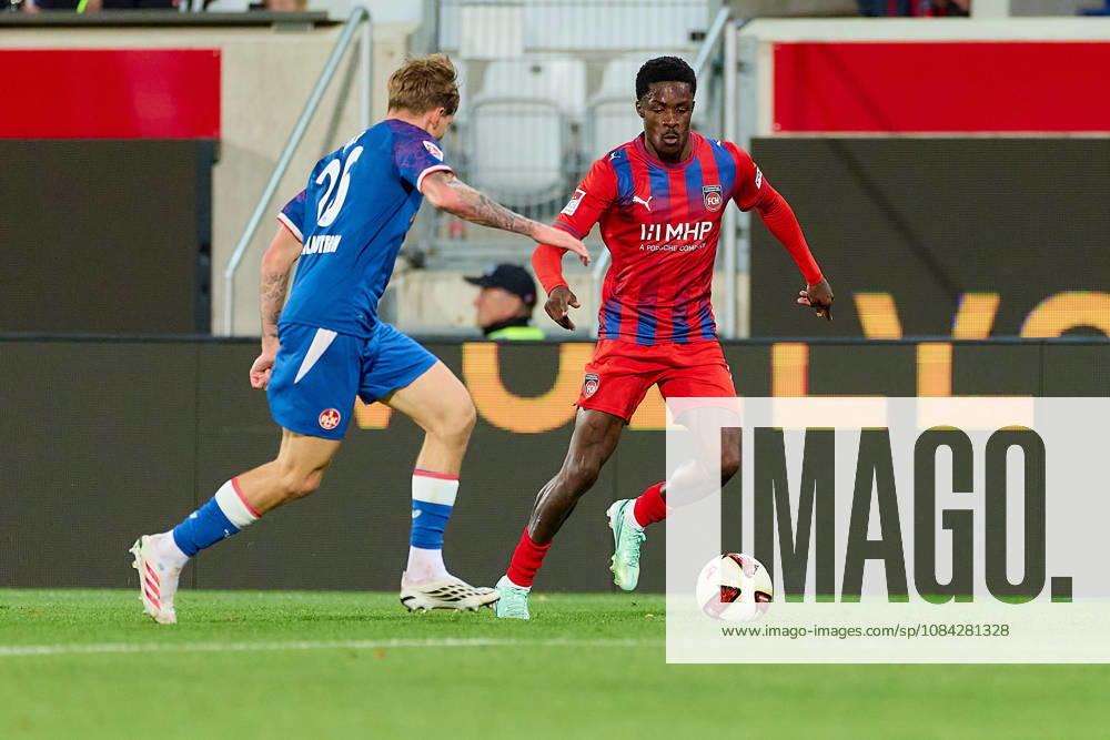 Tackle, duel between Paul Joly (1 FC Kaiserslautern, No. 26) and Christian Conteh (1 FC Heidenheim, No. 10, GER), 1 FC Heidenheim 1846 vs. 1 FC Kaiserslautern, soccer, 2. Bundesliga, Matchday 7, 2026–2027 season, October 9, 2026 DFL regulations prohibit any use of photographs as image sequences and or quasi-video GER, 1 FC Heidenheim 1846 vs. 1 FC Kaiserslautern, soccer, 2. Bundesliga, Matchday 7, 2026–2027 season, October 9, 2026, Heidenheim an der Brenz