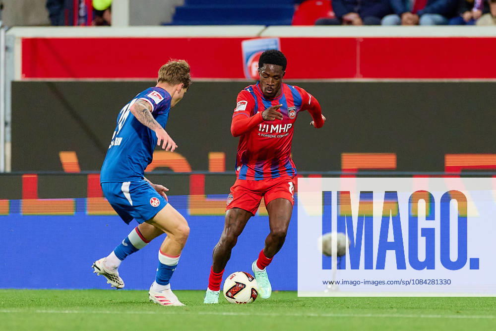 Tackle, duel between Paul Joly (1 FC Kaiserslautern, No. 26) and Christian Conteh (1 FC Heidenheim, No. 10, GER), 1 FC Heidenheim 1846 vs. 1 FC Kaiserslautern, soccer, 2. Bundesliga, Matchday 7, 2026–2027 season, October 9, 2026 DFL regulations prohibit any use of photographs as image sequences and or quasi-video GER, 1 FC Heidenheim 1846 vs. 1 FC Kaiserslautern, soccer, 2. Bundesliga, Matchday 7, 2026–2027 season, October 9, 2026, Heidenheim an der Brenz