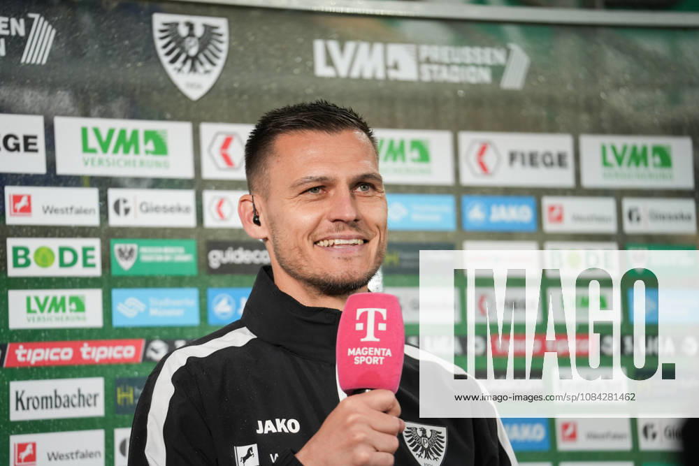 Germany 3rd Division 2026–2027, Matchday 8: SC Preußen Münster vs. Rot-Weiß Essen, Friday, October 9, 2026, LVM Preußenstadion, Münster, North Rhine-Westphalia, Germany; Interview with Thomas Wörle, coach of SC Preußen Münster; laughter, joy