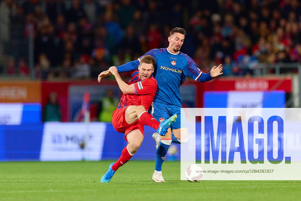 Head-to-head matchup between Patrick Mainka (1 FC Heidenheim, 06) and Mergim Berisha (FC Kaiserslautern, 20 GER), 1 FC Heidenheim 1846 vs. 1 FC Kaiserslautern, Soccer, 2. Bundesliga, Matchday 7, 2026–2027 season, October 9, 2026 DFL regulations prohibit any use of photographs as image sequences and or quasi-video GER, 1 FC Heidenheim 1846 vs. 1 FC Kaiserslautern, soccer, 2. Bundesliga, Matchday 7, 2026–2027 season, October 9, 2026, Heidenheim an der Brenz