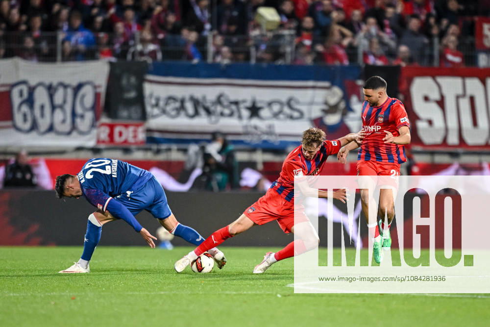Mergim Berisha 1 FC Kaiserslautern, Jan Schoeppner of 1 FC Heidenheim 1846 and Oualid Mhamdi of 1 FC Heidenheim 1846 in a tackle during the 2. Bundesliga match between 1 FC Heidenheim and 1 FC Kaiserslautern, at the Voith Arena on October 9, 2026, in Heidenheim an der Brenz, Germany. Photo by Harry Langer, DeFodi Images. Mergim Berisha of 1 FC Kaiserslautern, Jan Schoeppner of 1 FC Heidenheim 1846 and Oualid Mhamdi of 1 FC Heidenheim 1846 battle for the ball during the 2nd Bundesliga match between 1 FC Heidenheim and 1 FC Kaiserslautern at Voith Arena on October 9, 2026 in Heidenheim an der Brenz, Germany Photo by Harry Langer DeFodi Images DFB and DFL regulations prohibit any use of photographs as image sequences and or quasi-video Photo by Harry Langer DeFodi Images DFB and DFL regulations prohibit any use of photographs as imSEQUENCES AND OR QUASI-VIDEO