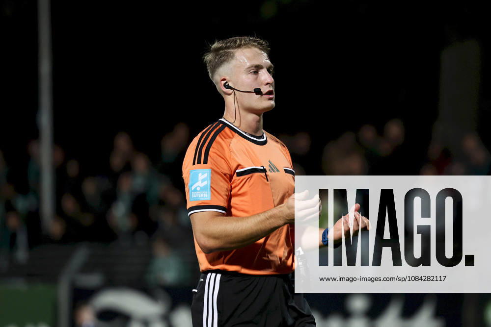 Men s Soccer, 2026–2027 Season, Bavarian Regional League, Matchday 13: 1 FC Schweinfurt 1905 vs. SC Eltersdorf; Referee Raphael Salzberger of FC Mühldorf gesturing with his arms and hands, giving instructions; Schweinfurt Sachs Stadium, Bavaria, Germany