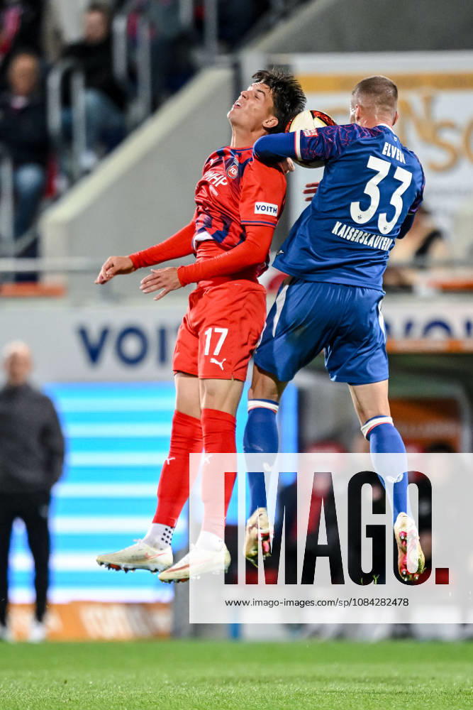 Mathias Honsak of 1 FC Heidenheim 1846 and Jan Elvedi of 1 FC Kaiserslautern in a tackle during the 2. Bundesliga match between 1 FC Heidenheim and 1 FC Kaiserslautern, at the Voith Arena on October 9, 2026, in Heidenheim an der Brenz, Germany. Photo by Harry Langer, DeFodi Images. Mathias Honsak of 1 FC Heidenheim 1846 and Jan Elvedi of 1 FC Kaiserslautern battle for the ball during the 2. Bundesliga match between 1 FC Heidenheim and 1 FC Kaiserslautern at Voith Arena on October 9, 2026 in Heidenheim an der Brenz, Germany. Photo by Harry Langer, DeFodi Images. DFB and DFL regulations prohibit any use of photographs as image sequences and or quasi-video. Photo by Harry Langer, DeFodi Images. DFB and DFL regulations prohibit any use of photographs as imSEQUENCES AND OR QUASI-VIDEO