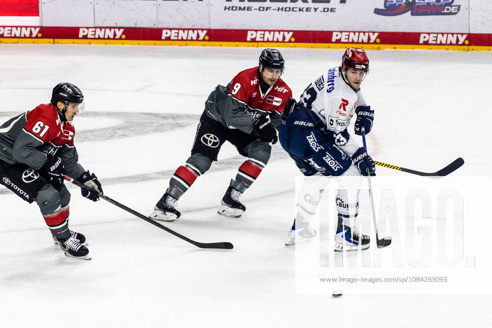 Reed Lebster, Schwenninger Wild Wings, 23 vs. Markus Ljungh, Cologne Sharks, 61, Maximilian Kammerer, Cologne Haie, 09 Cologne Haie vs. Schwenninger Wild Wings, Ice Hockey, Penny DEL, Matchday 07, 2026–2027, October 9, 2026, Cologne Sharks vs. Schwenningen Wild Wings, Ice Hockey, Penny DEL, Matchday 7, 2026–2027, October 9, 2026, Cologne