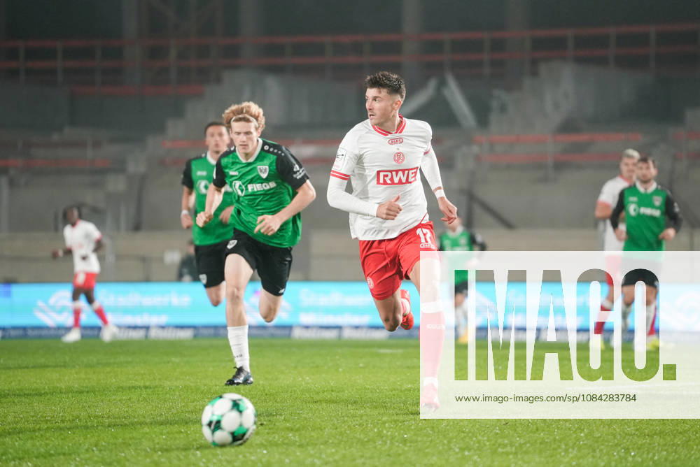 Germany 3rd Division 2026–2027, Matchday 8: SC Preußen Münster vs. Rot-Weiß Essen, Friday, October 9, 2026, LVM Preußenstadion, Münster, North Rhine-Westphalia, Germany: Semir Telalovic (RW Essen) challenges Niklas Varelmann (SC Preußen Münster) for the ball, 36