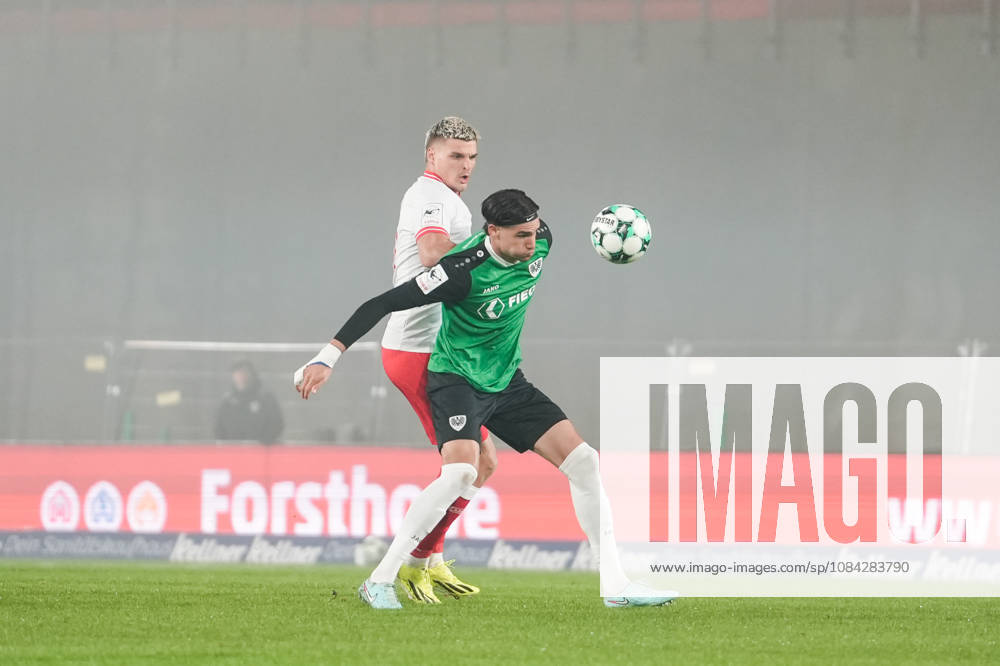 Germany 3rd Division 2026–2027, Matchday 8: SC Preußen Münster vs. Rot-Weiß Essen, Friday, October 9, 2026, LVM Preußenstadion, Münster, North Rhine-Westphalia, Germany; Antonio Tikvic (SC Preußen Münster, 4) vs. Marek Janssen (RW Essen, 20) in a tackle