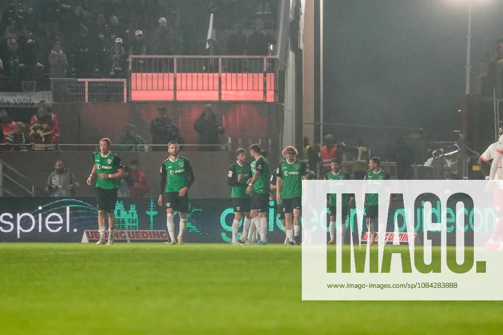 Germany 3rd Division 2026–2027, Matchday 8: SC Preußen Münster vs. Rot-Weiß Essen, Friday, October 9, 2026, LVM Preußenstadion, Münster, North Rhine-Westphalia, Germany; 1–0 goal by Montell Ndikom (SC Preußen Münster), 28; celebration, joy, emotions, team