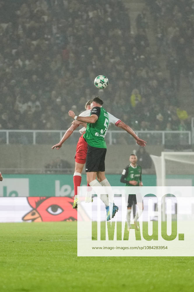 Germany 3rd Division 2026–2027, Matchday 8: SC Preußen Münster vs. Rot-Weiß Essen, Friday, October 9, 2026, LVM Preußenstadion, Münster, North Rhine-Westphalia, Germany; Heading duel: Lucas Zeller (SC Preußen Münster), 5; Marek Janssen (RW Essen), 20