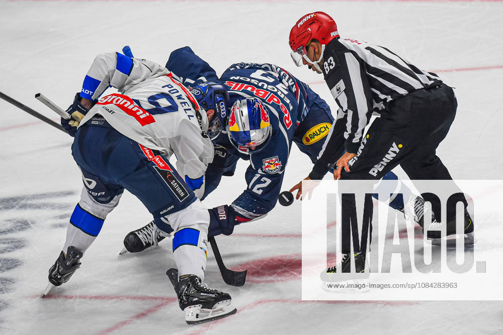 Munich, Germany PENNY DEL, German Ice Hockey League, 2026–27 season, Matchday 7: EHC Red Bull Munich vs. ERC Ingolstadt at SAP Garden in Munich; Brady Ferguson of EHC Red Bull Munich and Myles Powell of ERC Ingolstadt at the faceoff