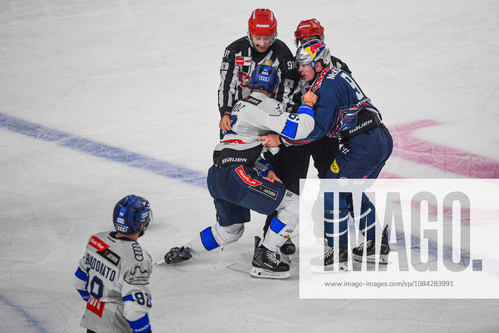 Munich, Germany; PENNY DEL, German Ice Hockey League, 2026–27 season, Matchday 7: EHC Red Bull Munich vs. ERC Ingolstadt at SAP Garden in Munich; Daniel Schmölz of ERC Ingolstadt was injured