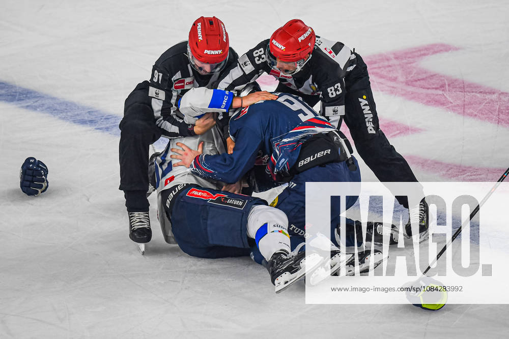 Munich, Germany; PENNY DEL, German Ice Hockey League, 2026–27 season, Matchday 7: EHC Red Bull Munich vs. ERC Ingolstadt at SAP Garden in Munich; Daniel Schmölz of ERC Ingolstadt was injured