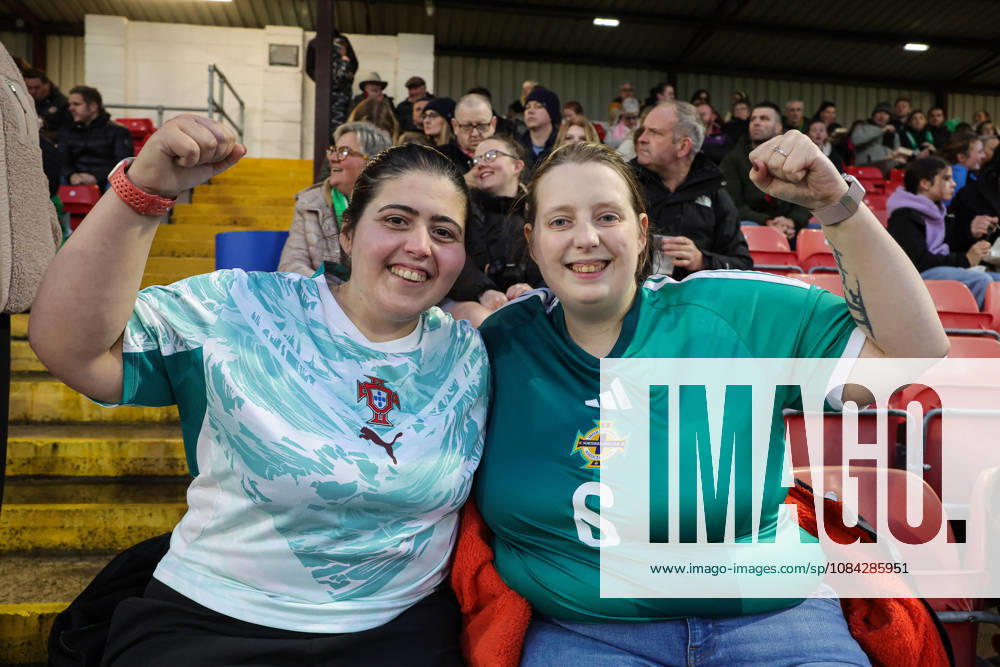 2027 FIFA Women s World Cup Round One Qualifying Play-off First Leg, Inver Park, Larne 9 10 2026 Northern Ireland vs Portugal A view of a Portugal fan and Northern Ireland fan ahead of the match A view of a Portugal fan and Northern Ireland fan ahead of the match 9 10 2026