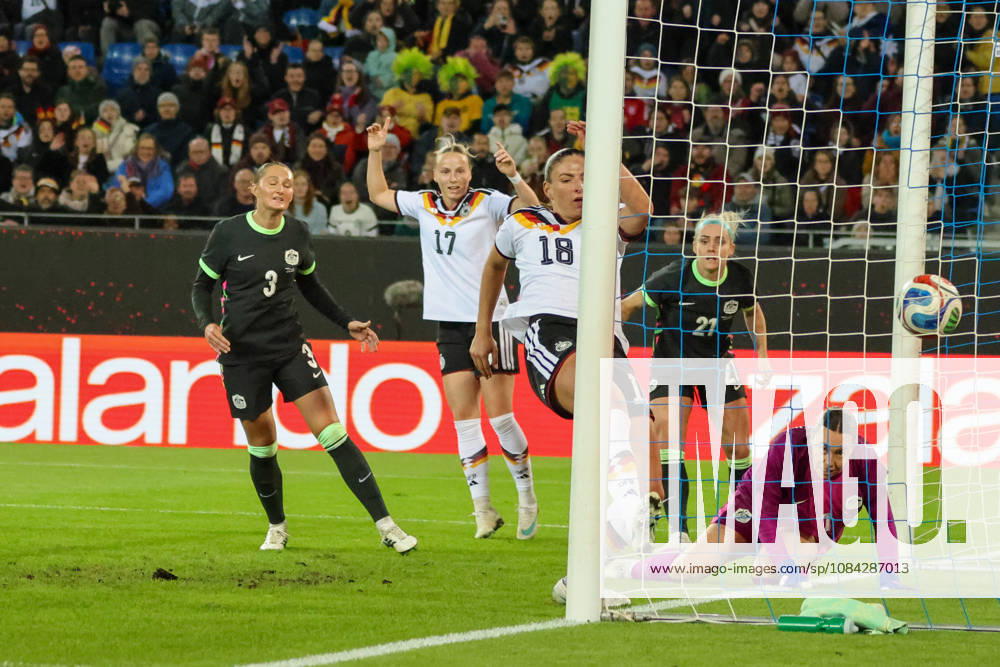 International Friendly Match: Germany Women vs. Australia Women. Pictured: Goal scorer Melissa Kössler (Koessler) scores the goal to make it 1–0 for Germany.