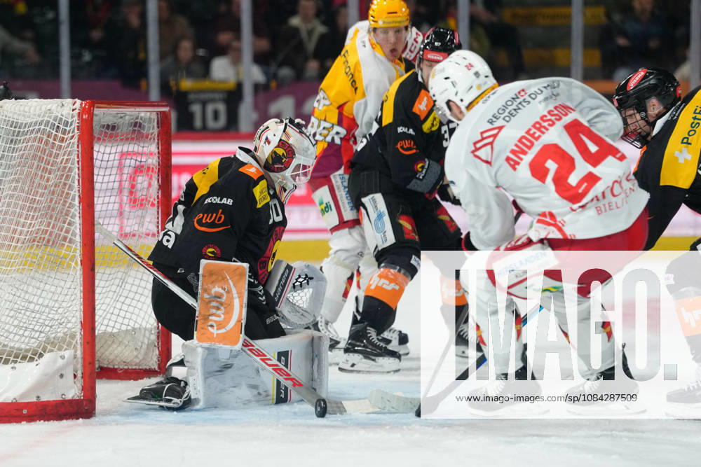 3014 Bern BE, Switzerland - October 09: Goalkeeper Christof Von Burg (50 SCB) with a save during the National League match between SC Bern and EHC Biel-Bienne at PostFinance Arena on October 09, 2026 in 3014 Bern BE, Switzerland.