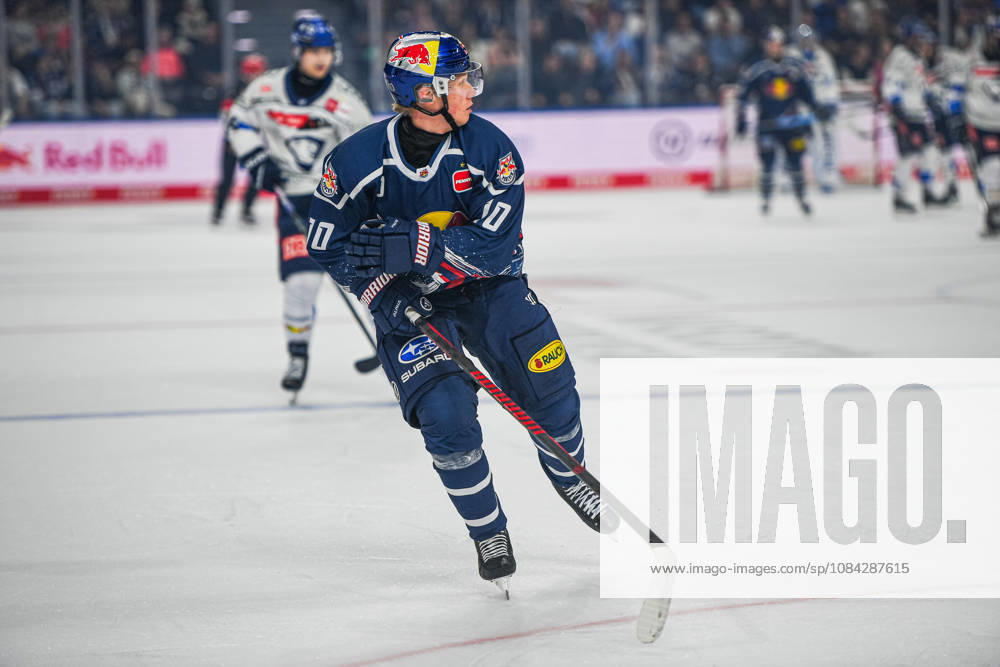 Munich, Germany PENNY DEL, German Ice Hockey League, 2026–27 season, Matchday 7: EHC Red Bull Munich vs. ERC Ingolstadt at SAP Garden in Munich; Elis Hede of EHC Red Bull Munich skating, in motion on the ice