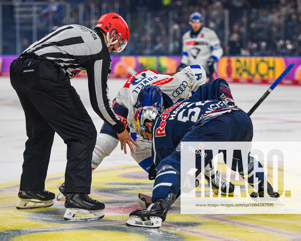 Munich, Germany; PENNY DEL, German Ice Hockey League, 2026–27 season, Matchday 7: EHC Red Bull Munich vs. ERC Ingolstadt at SAP Garden in Munich; Patrick Hager of EHC Red Bull Munich at the faceoff