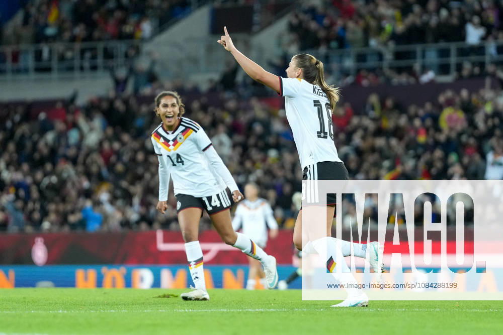 Cora Zicai, Germany Women s National Team, 14, Melissa Kössler Melissa Koessler Germany Women s National Team, 18, goal celebration, emotions, shot on goal, finish, goal scored, goal, hit, Germany, soccer, international match, friendly match, exhibition match, 2026 2027, Germany vs. Australia, October 9, 2026, BBBank Wildpark, Karlsruhe, Baden-Württemberg, Germany
