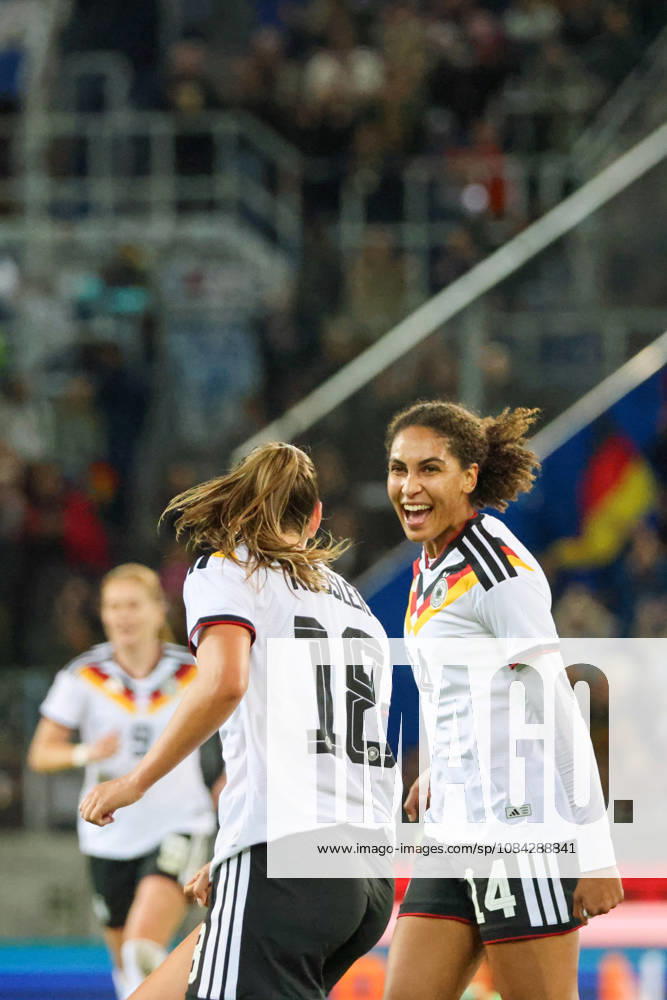 International Friendly Match: Germany Women vs. Australia Women. Pictured, from left: Goal scorer Melissa Kössler (Koessler) of Germany scores the goal to make it 2–0 for Germany and celebrates with Cora Zicai of Germany.