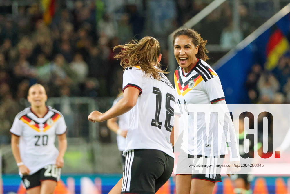 International Friendly Match: Germany Women vs. Australia Women. Pictured, from left: Goal scorer Melissa Kössler (Koessler) of Germany scores the goal to make it 2–0 for Germany and celebrates with Cora Zicai of Germany.