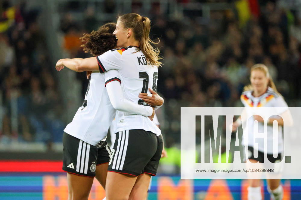 International Friendly Match: Germany Women vs. Australia Women. Pictured, from left: Melissa Kössler (Koessler), Germany’s second goal scorer, scores the goal that makes it 2–0 for Germany and celebrates with Cora Zicai, Germany.