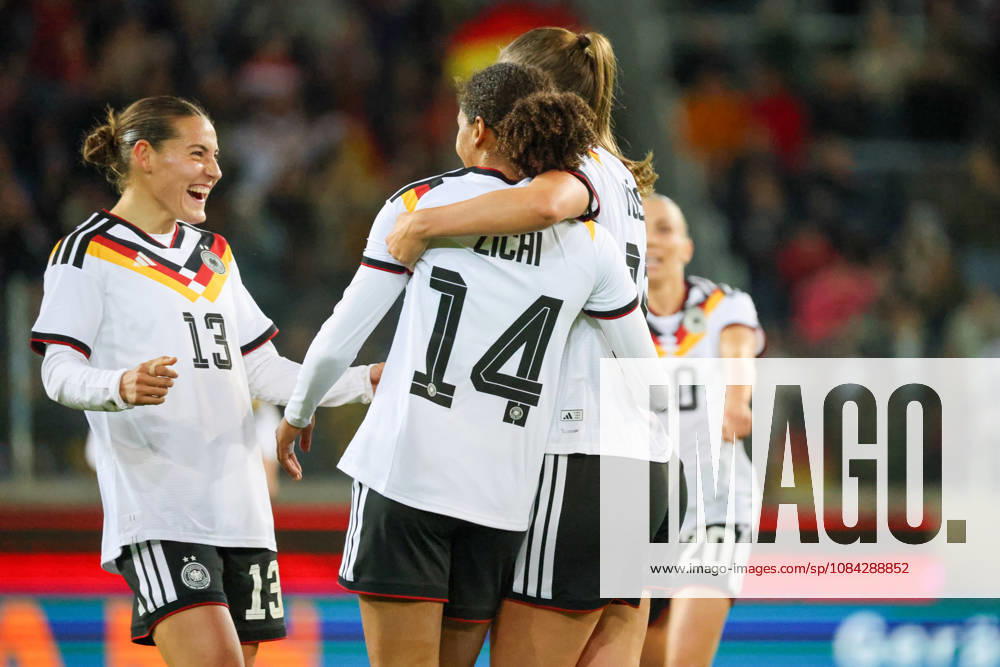 International Friendly Match: Germany Women vs. Australia Women. Pictured from left: Melissa Kössler (Koessler) of Germany, who scored the third goal, making it 2–0 for Germany, celebrates with Carlotta Wamser of Germany and Cora Zicai of Germany.