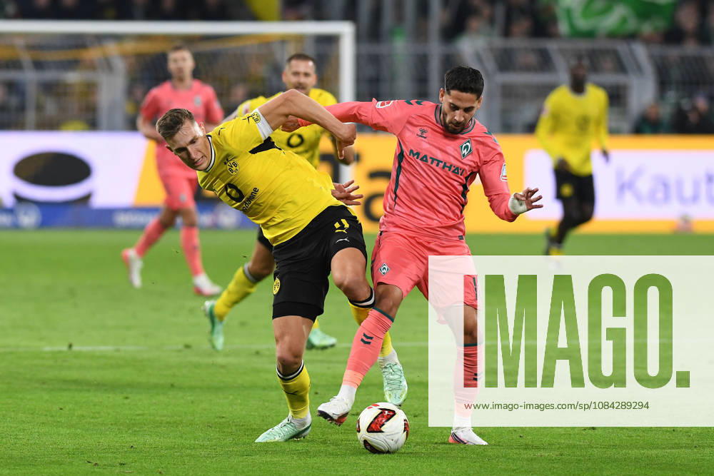 Nico Schlotterbeck of Borussia Dortmund and Ludovic Reis of Werder Bremen battle for the ball during the Bundesliga match between Borussia Dortmund and SV Werder Bremen at Signal Iduna Park on October 9, 2026, in Dortmund, Germany Photo by Ralf Treese, DeFodi Images Nico Schlotterbeck of Borussia Dortmund and Ludovic Reis of Werder Bremen battle for the ball during the Bundesliga match between Borussia Dortmund and SV Werder Bremen at Signal Iduna Park on October 9, 2026 in Dortmund, Germany. Photo by Ralf Treese, DeFodi Images. DFB and DFL regulations prohibit any use of photographs as image sequences and or quasi-video. Photo by Ralf Treese, DeFodi Images.