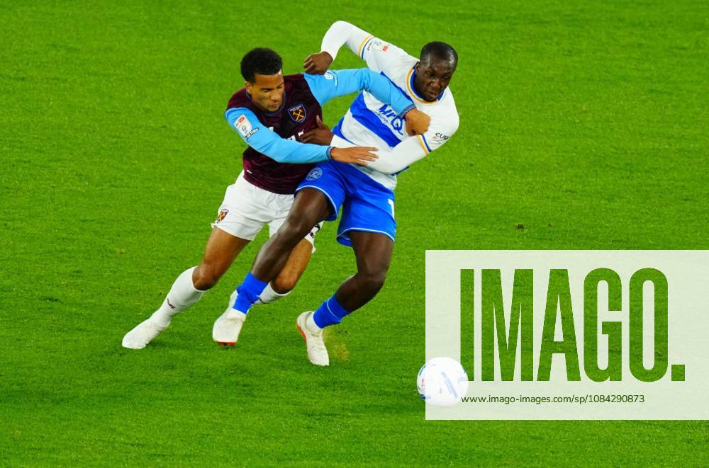 Glen Kamara of QPR battles with Divine Mukasa of West Ham United West Ham United v Queens Park Rangers, EFL Championship, Football, London Stadium, London, UK - 09 Oct 2026London London Stadium United Kingdom