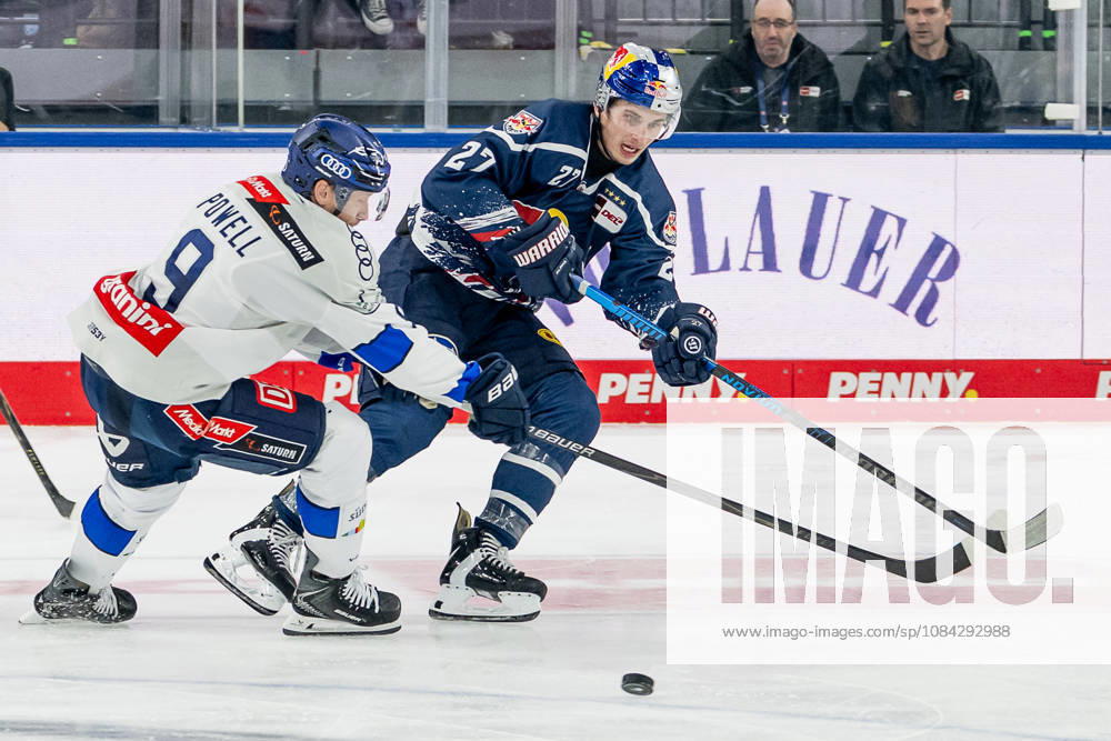 Battle for the Puck: Face-off between Myles Powell (ERC Ingolstadt, 09) and Veit Oswald (EHC Red Bull Munich, 27), GER; EHC Red Bull Munich vs. ERC Ingolstadt, DEL, 2026–2027 season, Matchday 7, October 9, 2026 Photo: HMB Media, Franz Feiner