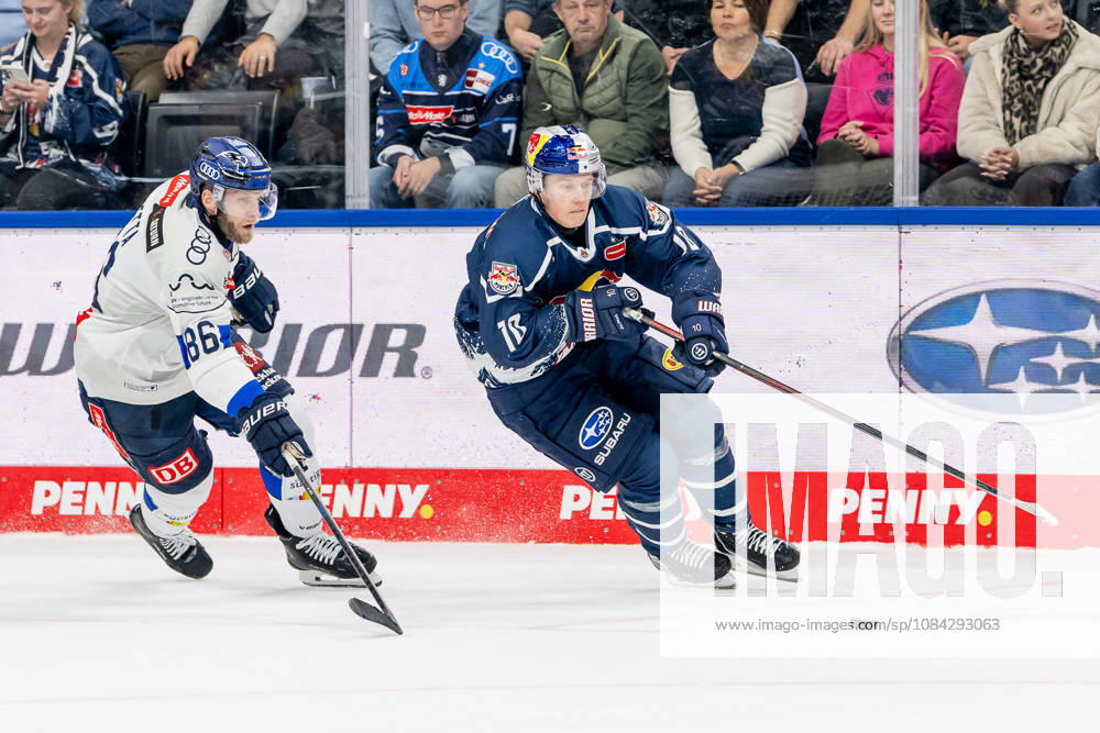Battle for the Puck: Face-off between Daniel Pietta (ERC Ingolstadt, 86) and Elis Hede (EHC Red Bull Munich, 10 GER), EHC Red Bull Munich vs. ERC Ingolstadt, DEL, 2026–2027 Season, Matchday 7, October 9, 2026 Photo: HMB Media, Franz Feiner
