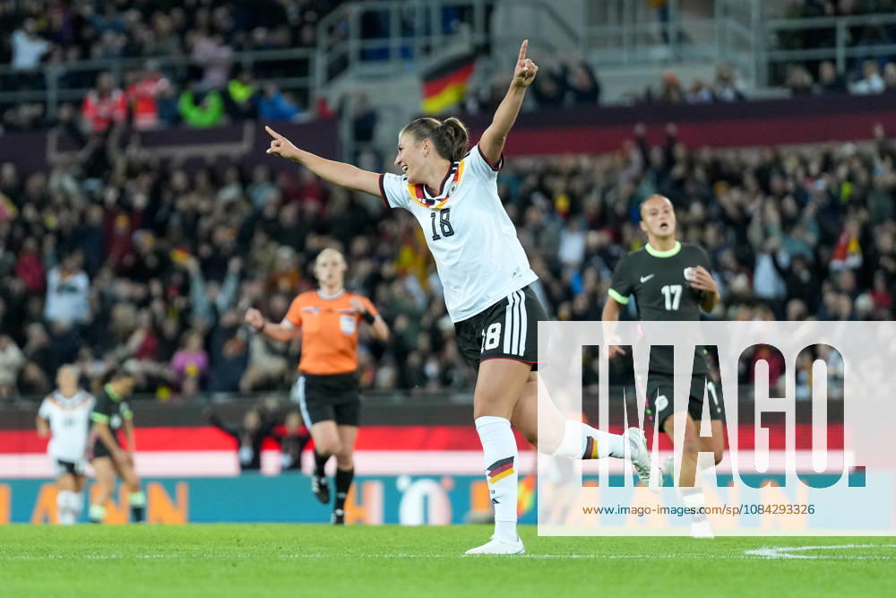 Melissa Kössler Melissa Koessler Germany Women s National Team, 18 goal celebration, emotions, shot on goal, finish, goal scored, goal, hit, Germany, soccer, international match, friendly match, exhibition match, 2026 2027, Germany vs. Australia, October 9, 2026, BBBank Wildpark, Karlsruhe, Karlsruhe, BBBank Wildpark, Baden-Württemberg, Germany