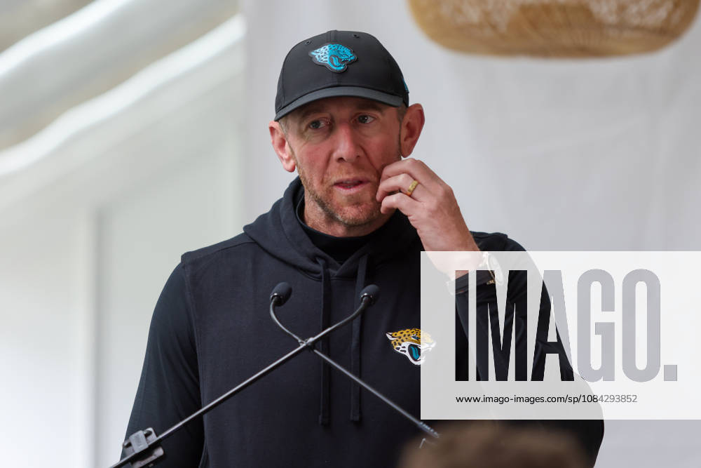 CHADLER’S CROSS, ENGLAND - October 9th: Head Coach Liam Coan of the Jacksonville Jaguars media Q&A during the Jacksonville Jaguars training session at The Grove on October 9, 2026 in Chandler’s Cross, England on October 9th 2026, in Hertfordshire England.