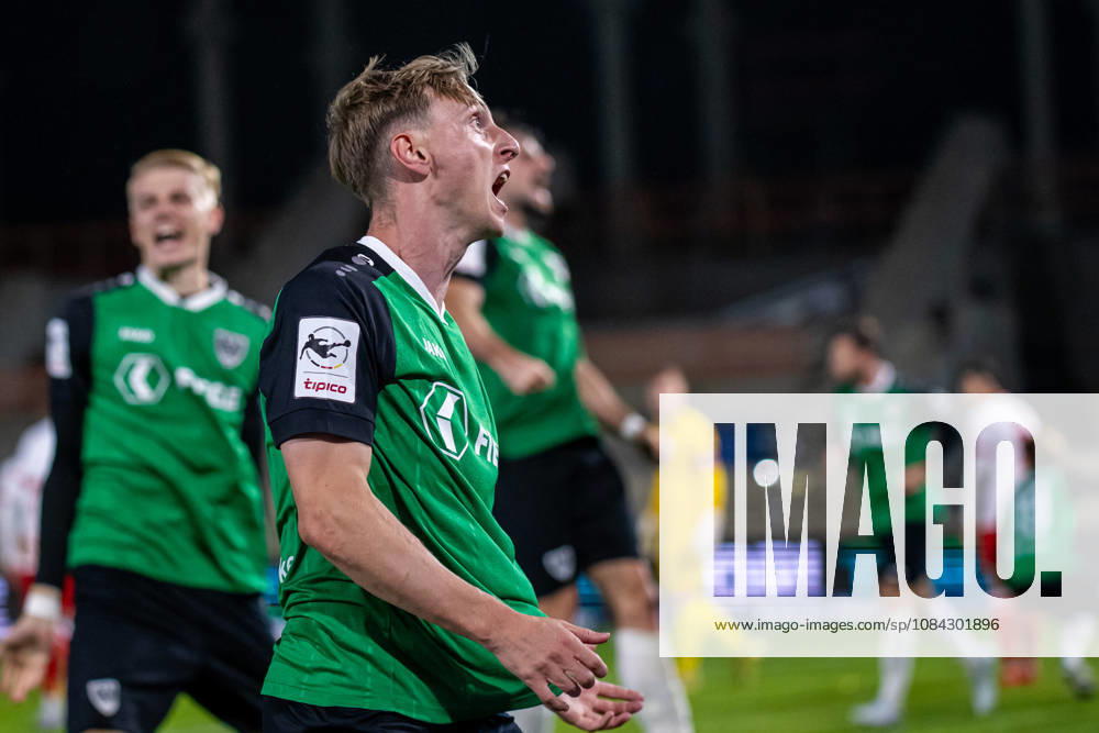 Joshua Mees of SC Preussen Münster, No. 08, celebrates the goal that tied the score at 3–3 (GER), SC Preussen Münster vs. Rot-Weiß Essen, soccer, 3. Liga, Matchday 8, 2026–2027 season, October 9, 2026 DFL regulations prohibit any use of photographs as image sequences and or quasi-video, SC Preussen Münster vs. Rot-Weiss Essen, soccer, 3. Liga, Matchday 8, 2026–2027 season, October 9, 2026, Münster