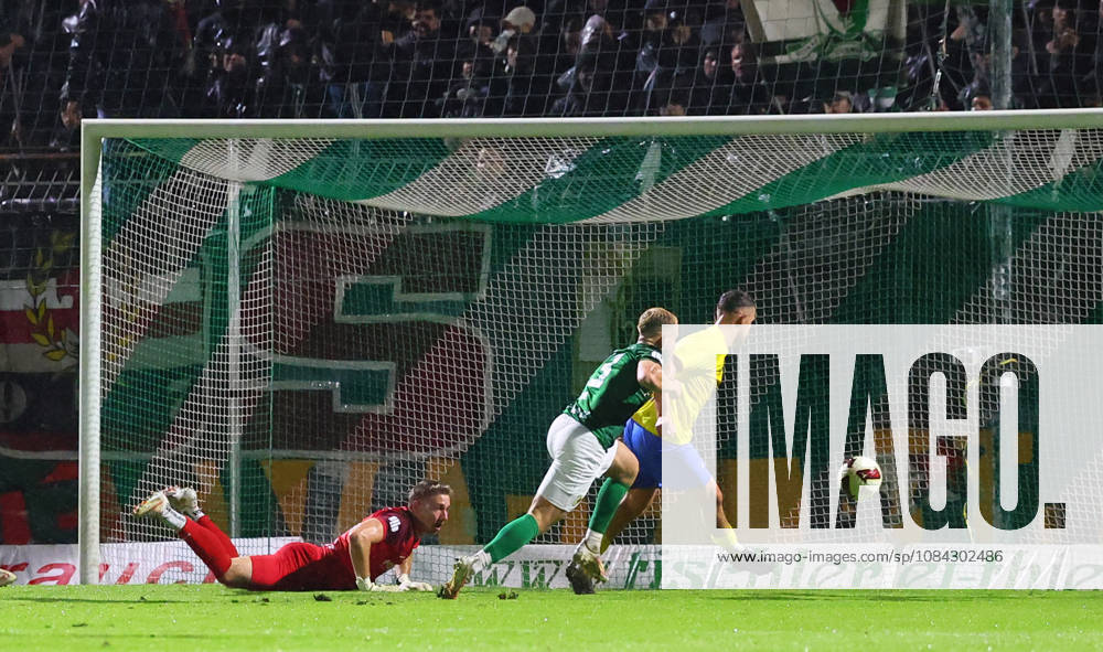 Leipzig, October 9, 2026, Alfred Kunze Sportpark, Soccer, Regionalliga NO, Matchday 12, BSG Chemie Leipzig vs. FSV 63 Luckenwalde, Goal for Luckenwalde, 0–1. Pictured: Goal scorer Lucas Will (No. 10, Luckenwalde) scores,