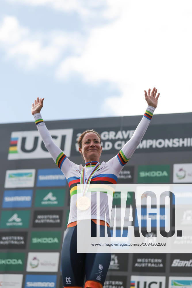 2026 UCI Gravel World Championships Picture by James Raison SWpix.com - 10 10 2026 - Cycling - 2026 UCI Gravel World Championships - Nannup, Western Australia, Australia - Womens Elite Podium - Marianne Vos (Netherlands) wins the Gold Medal to become World Champion