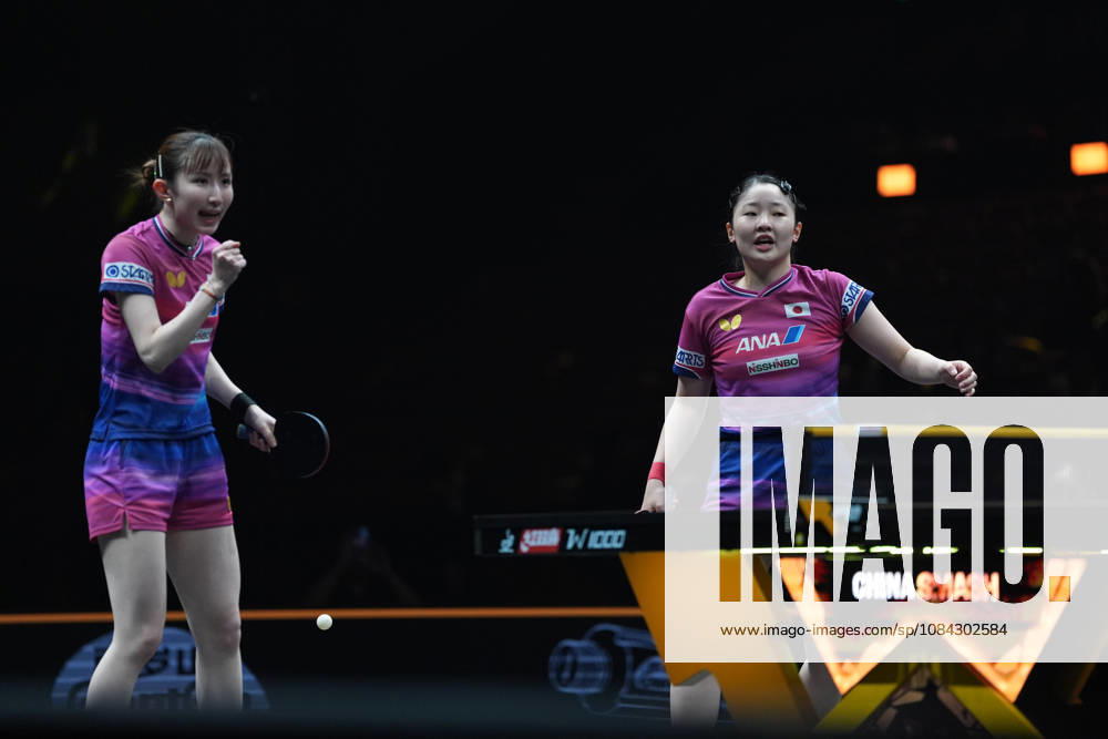 (261010) -- BEIJING, Oct. 10, 2026 -- Harimoto Miwa (R) Hayata Hina of Japan react during the women s doubles final match against Wang Manyu Kuai Man of China at 2026 World Table tennis, Tischtennis (WTT) China Smash in Beijing, China, Oct. 10, 2026. ) (SP)CHINA-BEIJING-TABLE TENNIS-WTT-CHINA SMASH-WOMEN S DOUBLES (CN) XiexHan
