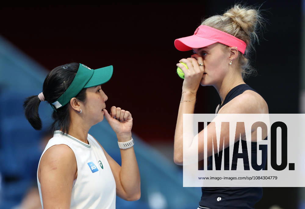 (261010) -- BEIJING, Oct. 10, 2026 -- Erin Routliffe Aldila Sutjiadi (L) discuss during the women s doubles semifinal match between Katerina Siniakova (the Czech Republic) Zhang Shuai (China) and Erin Routliffe (New Zealand) Aldila Sutjiadi (Indonesia) at 2026 China Open tennis tournament in Beijing, China, Oct. 10, 2026. ) (SP)CHINA-BEIJING-TENNIS-CHINA OPEN-WOMEN S DOUBLES (CN) ZhangxChenlin