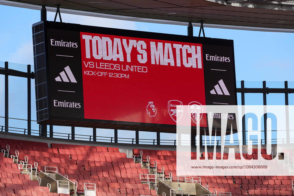 10th October 2026; Emirates Stadium, London, England; Premier League Football, Arsenal versus Leeds United; A general view of the scoreboard prior to kick-off TomxMajor