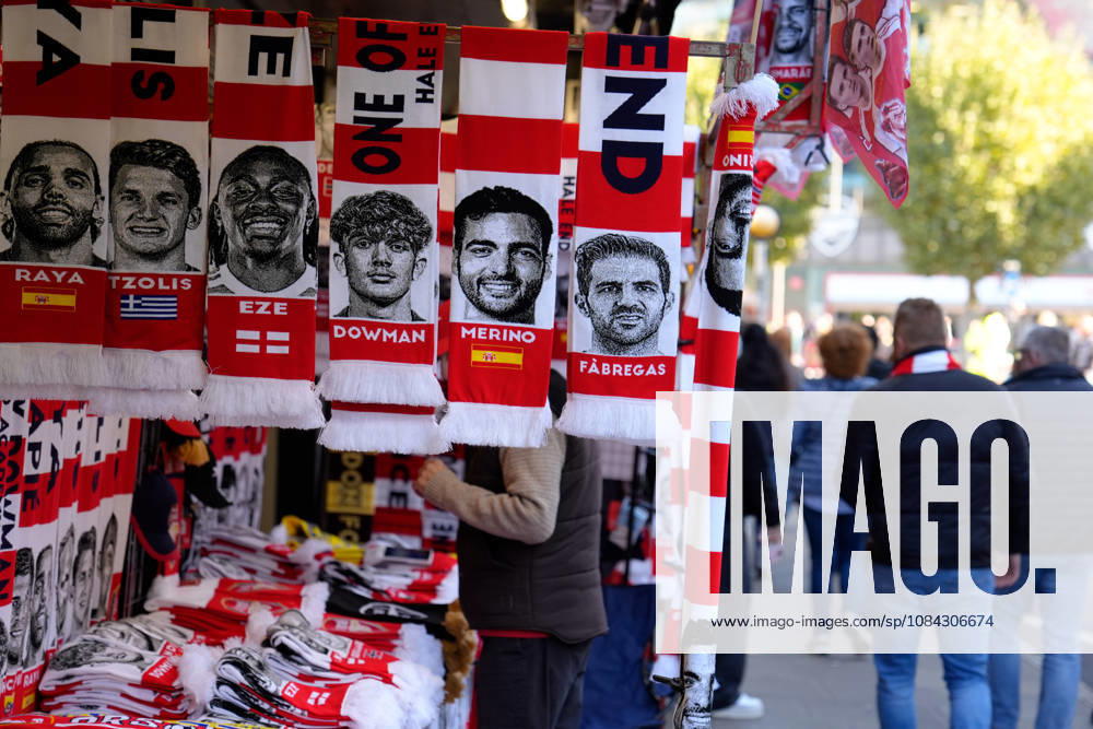 10th October 2026; Emirates Stadium, London, England; Premier League Football, Arsenal versus Leeds United; A general view of Arsenal scarves and merchandise on sale prior to kick-off TomxMajor