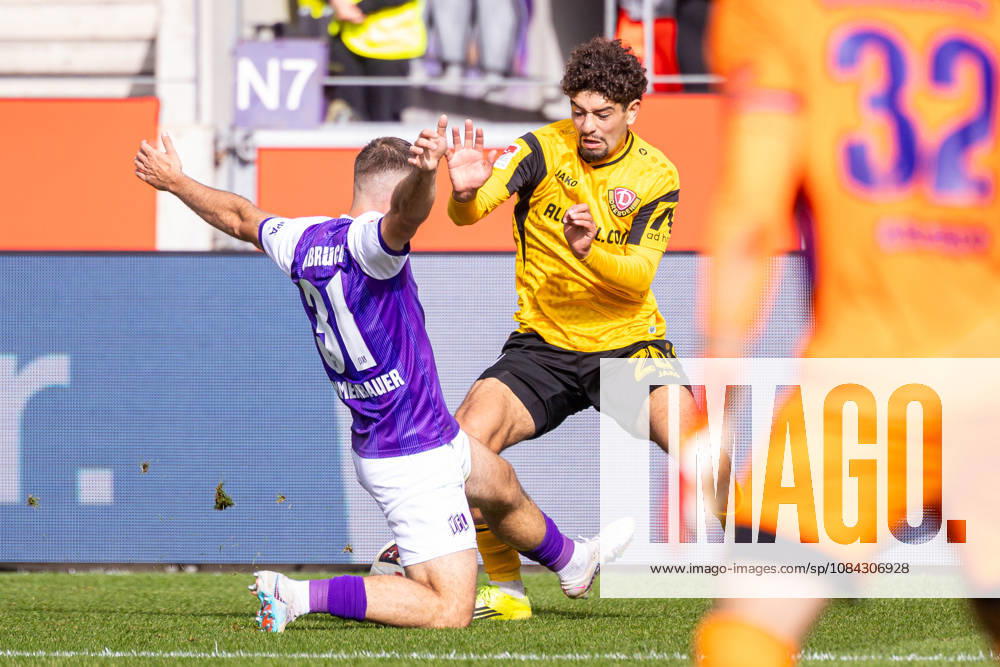 L R Adrian Beck (VfL Osnabrück), 21, in a tackle with Theo Janotta (VfL Osnabrück), 20, GER, VfL Osnabrück vs. SG Dynamo Dresden, Soccer, 2. Bundesliga, Matchday 7, 2026–2027 season, October 10, 2026 DFL regulations prohibit any use of photographs as image sequences and or quasi-video GER, VfL Osnabrück vs. SG Dynamo Dresden, soccer, 2. Bundesliga, Matchday 7, 2026–2027 season, October 10, 2026, Osnabrück