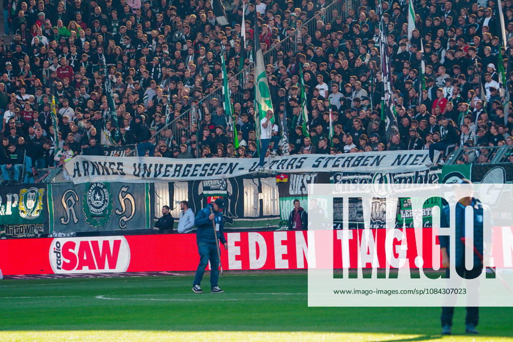 Germany Soccer 2. Bundesliga 2026–2027, Matchday 7: 1. FC Magdeburg vs. Hannover 96, Avnet Arena Magdeburg—spectators, fans, stands, choreography, fan choreography,
