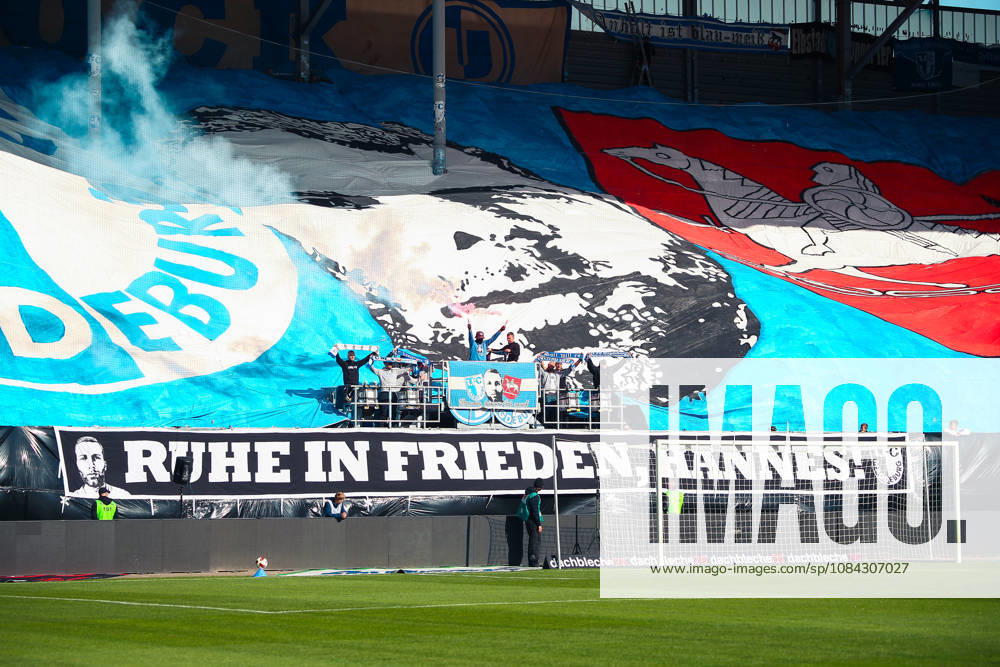 Germany Soccer 2. Bundesliga 2026–2027, Matchday 7: 1. FC Magdeburg vs. Hannover 96, Avnet Arena Magdeburg—spectators, fans, stands, choreography, fan choreography,