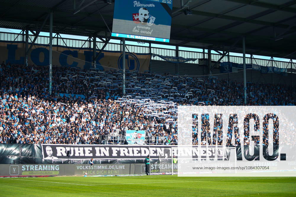 Germany Soccer 2. Bundesliga 2026–2027, Matchday 7: 1. FC Magdeburg vs. Hannover 96, Avnet Arena Magdeburg—spectators, fans, stands, choreography, fan choreography,