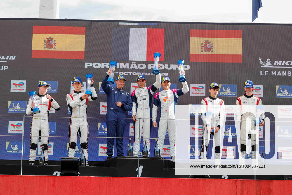 AUTO - MLC 2026 - PORTIMAO 85 FROST Danial (sgp), PEUGEOT Enzo (fra), R-ace GP, Duqueine D09 - Toyota, LMP3, 12 ROGEON Arthur (fra), RABER August (uae), Brutal Fish Campos Racing, Ligier JS P325 - Toyota, LMP3, 19 RYBA Matus (svk), FLUXÃÄ CROSS Lucas (esp), Brutal Fish Campos Racing, Ligier JS P325 - Toyota, LMP3, podium, portrait celebration during the 6th round of the 2026 Michelin Le Mans Cup on the Autodromo Internacional do Algarve from October 8 to 10, 2026 in Portimao, Portugal - PortimaoPortugal