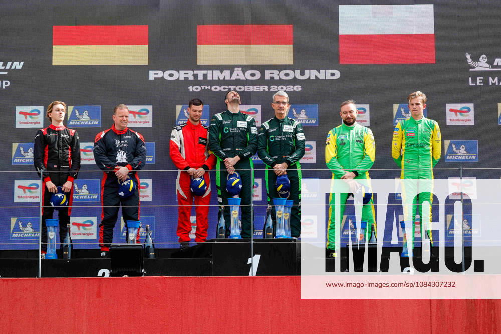 AUTO - MLC 2026 - PORTIMAO 71 AUST Stefan (ger), FERNANDEZ-LASER Felipe (ger), Rinaldi Racing, Ligier JS P325 - Toyota, LMP3 Pro Am, 66 PARROW Steve (ger), PEDERSEN Mikkel Gaarde (den), Rinaldi Racing, Ligier JS P325 - Toyota, LMP3 Pro Am, 34 BUKHANTSOV Alexander (uae), WINSLOW James (aus), Inter Europol Competition, Ligier JS P325 - Toyota, LMP3 Pro Am, podium, portrait celebration during the 6th round of the 2026 Michelin Le Mans Cup on the Autodromo Internacional do Algarve from October 8 to 10, 2026 in Portimao, Portugal - PortimaoPortugal