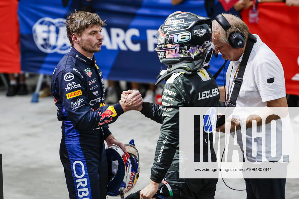 F1 - SINGAPORE GRAND PRIX 2026 VERSTAPPEN Max (nld), Red Bull Racing Ford RB22, LECLERC Charles (mco), Scuderia Ferrari SF-26, portrait during the 2026 Formula 1 Singapore Grand Prix, 17th round of the 2026 Formula One World Championship, WM, Weltmeisterschaft from October 9 to 11, 2026 on the Marina Bay Street Circuit, in Singapore, Singapore - SingaporeSingapore