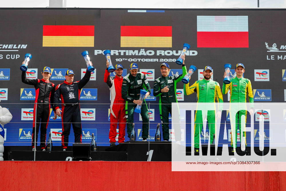 AUTO - MLC 2026 - PORTIMAO 71 AUST Stefan (ger), FERNANDEZ-LASER Felipe (ger), Rinaldi Racing, Ligier JS P325 - Toyota, LMP3 Pro Am, 66 PARROW Steve (ger), PEDERSEN Mikkel Gaarde (den), Rinaldi Racing, Ligier JS P325 - Toyota, LMP3 Pro Am, 34 BUKHANTSOV Alexander (uae), WINSLOW James (aus), Inter Europol Competition, Ligier JS P325 - Toyota, LMP3 Pro Am, podium, portrait celebration during the 6th round of the 2026 Michelin Le Mans Cup on the Autodromo Internacional do Algarve from October 8 to 10, 2026 in Portimao, Portugal - PortimaoPortugal